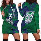New Zealand Warriors Rugby Hoodie Dress Fierce Mascot Geometric Tribal Art