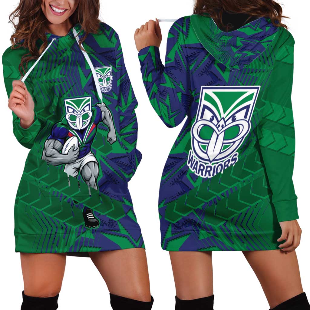 New Zealand Warriors Rugby Hoodie Dress Fierce Mascot Geometric Tribal Art