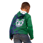 New Zealand Warriors Rugby Kid Hoodie Fierce Mascot Geometric Tribal Art