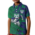New Zealand Warriors Rugby Kid Polo Shirt Fierce Mascot Geometric Tribal Art