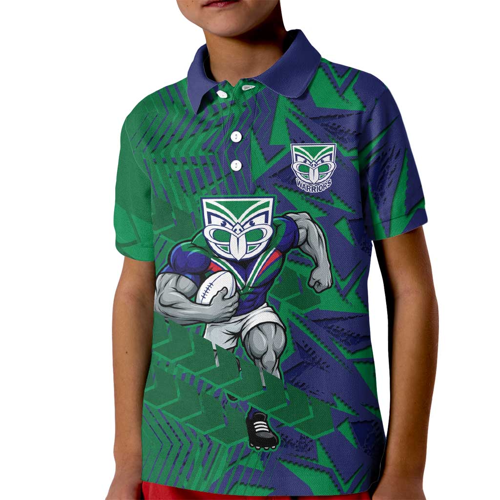 New Zealand Warriors Rugby Kid Polo Shirt Fierce Mascot Geometric Tribal Art