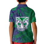 New Zealand Warriors Rugby Kid Polo Shirt Fierce Mascot Geometric Tribal Art