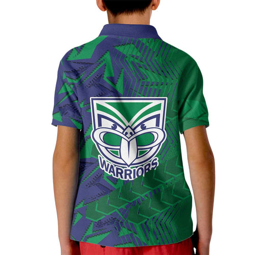 New Zealand Warriors Rugby Kid Polo Shirt Fierce Mascot Geometric Tribal Art
