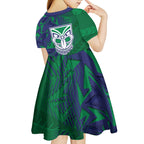 New Zealand Warriors Rugby Kid Short Sleeve Dress Fierce Mascot Geometric Tribal Art