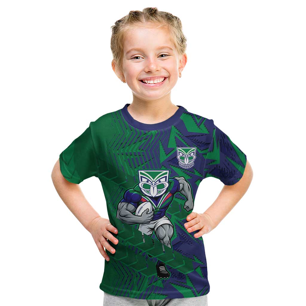 New Zealand Warriors Rugby Kid T Shirt Fierce Mascot Geometric Tribal Art