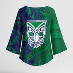 New Zealand Warriors Rugby Kimono Sleeve Blouse Fierce Mascot Geometric Tribal Art
