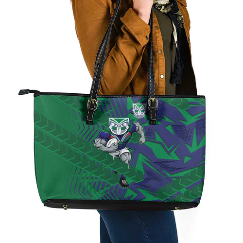 New Zealand Warriors Rugby Leather Tote Bag Fierce Mascot Geometric Tribal Art