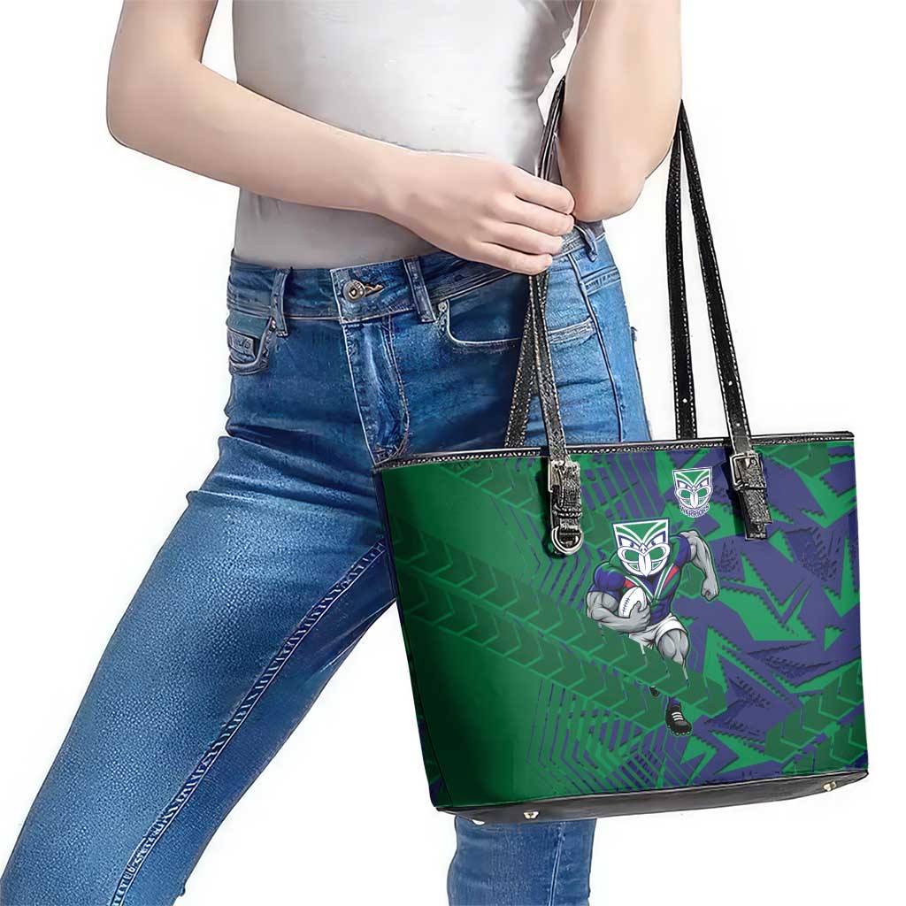 New Zealand Warriors Rugby Leather Tote Bag Fierce Mascot Geometric Tribal Art