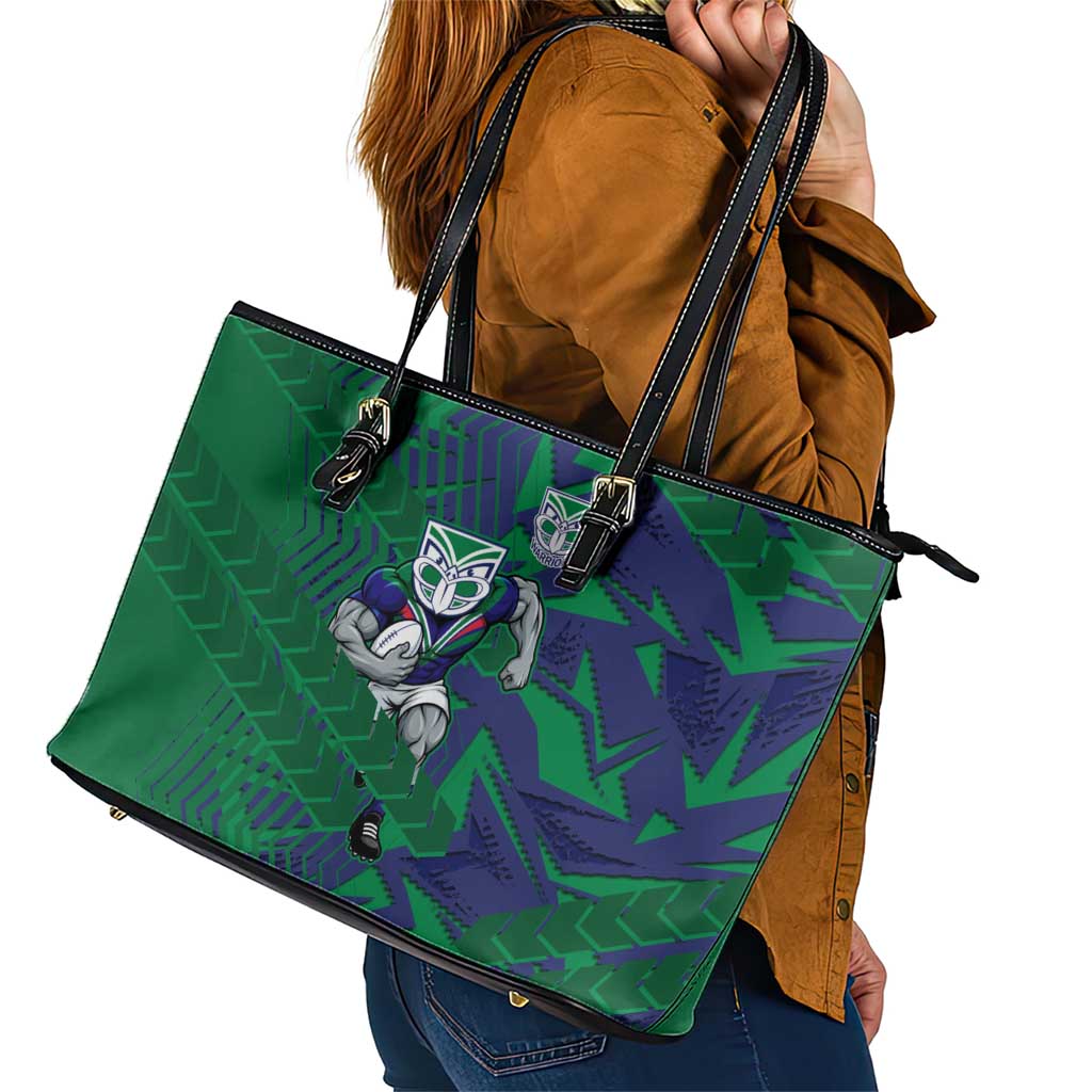 New Zealand Warriors Rugby Leather Tote Bag Fierce Mascot Geometric Tribal Art