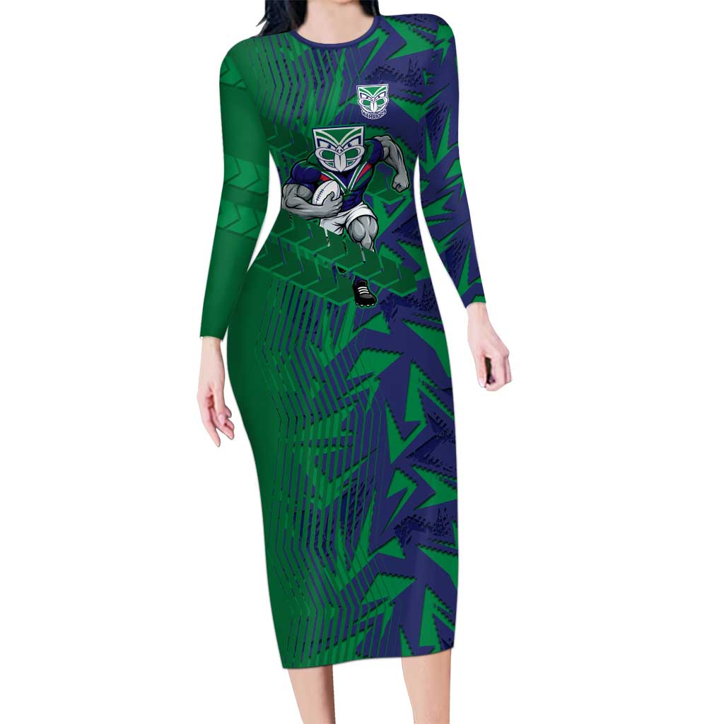 New Zealand Warriors Rugby Long Sleeve Bodycon Dress Fierce Mascot Geometric Tribal Art