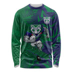 New Zealand Warriors Rugby Long Sleeve Shirt Fierce Mascot Geometric Tribal Art