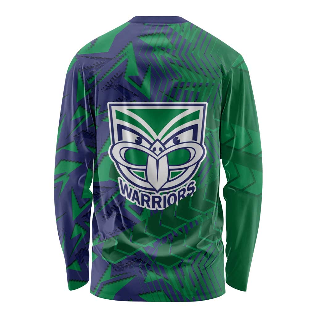 New Zealand Warriors Rugby Long Sleeve Shirt Fierce Mascot Geometric Tribal Art