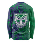 New Zealand Warriors Rugby Long Sleeve Shirt Fierce Mascot Geometric Tribal Art