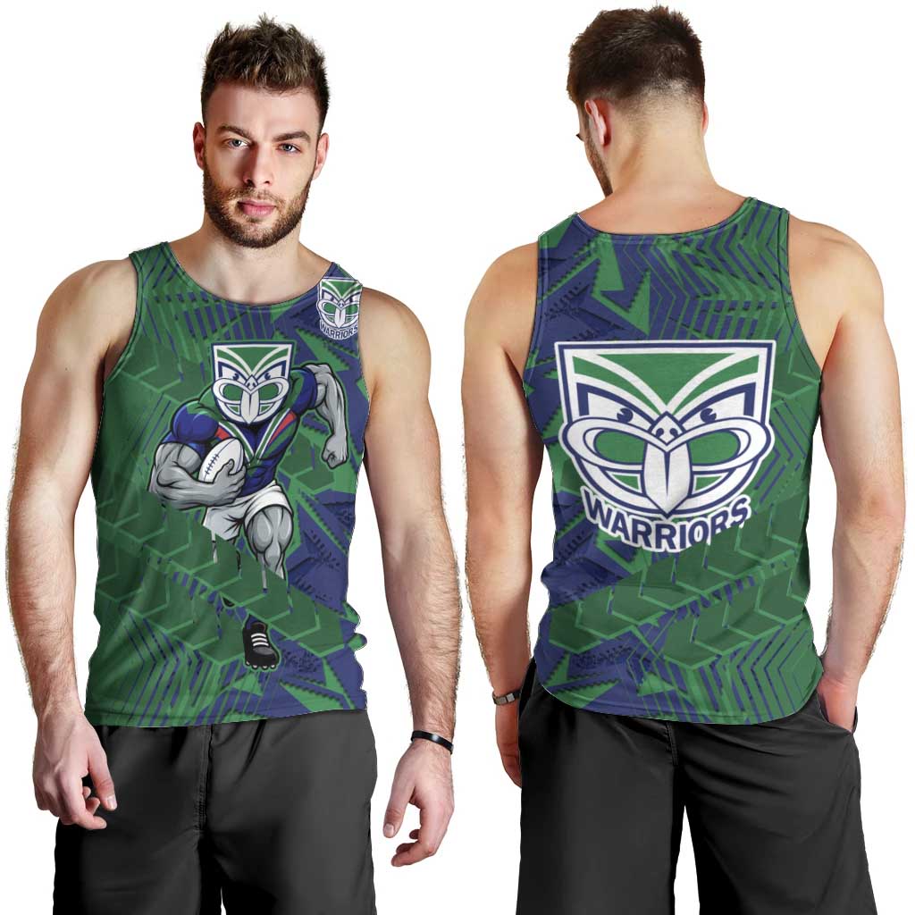 New Zealand Warriors Rugby Men Tank Top Fierce Mascot Geometric Tribal Art