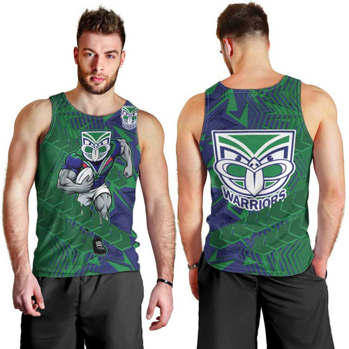 New Zealand Warriors Rugby Men Tank Top Fierce Mascot Geometric Tribal Art