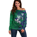 New Zealand Warriors Rugby Off Shoulder Sweater Fierce Mascot Geometric Tribal Art
