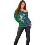 New Zealand Warriors Rugby Off Shoulder Sweater Fierce Mascot Geometric Tribal Art