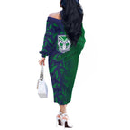 New Zealand Warriors Rugby Off The Shoulder Long Sleeve Dress Fierce Mascot Geometric Tribal Art
