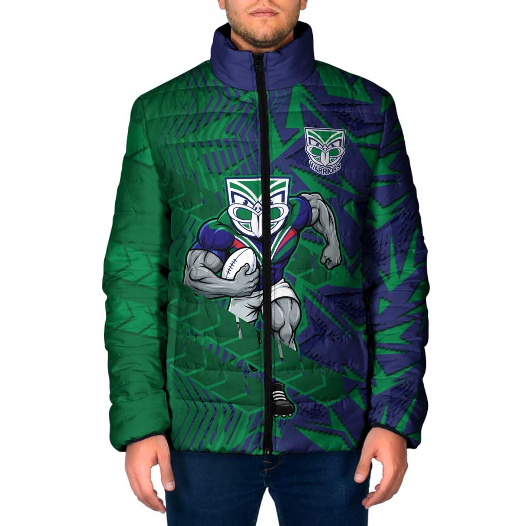 New Zealand Warriors Rugby Padded Jacket Fierce Mascot Geometric Tribal Art