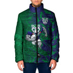 New Zealand Warriors Rugby Padded Jacket Fierce Mascot Geometric Tribal Art
