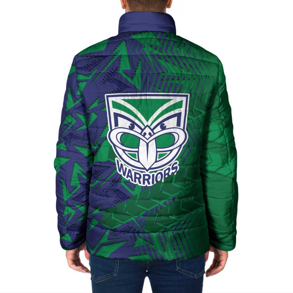 New Zealand Warriors Rugby Padded Jacket Fierce Mascot Geometric Tribal Art