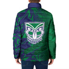 New Zealand Warriors Rugby Padded Jacket Fierce Mascot Geometric Tribal Art