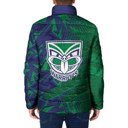 New Zealand Warriors Rugby Padded Jacket Fierce Mascot Geometric Tribal Art