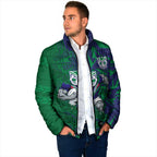 New Zealand Warriors Rugby Padded Jacket Fierce Mascot Geometric Tribal Art