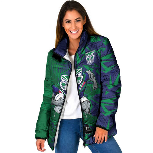 New Zealand Warriors Rugby Padded Jacket Fierce Mascot Geometric Tribal Art