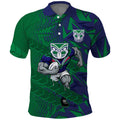 New Zealand Warriors Rugby Polo Shirt Fierce Mascot Geometric Tribal Art