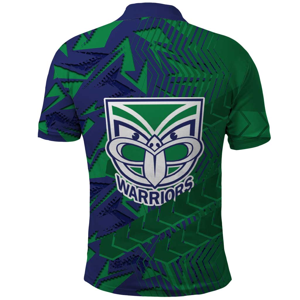 New Zealand Warriors Rugby Polo Shirt Fierce Mascot Geometric Tribal Art