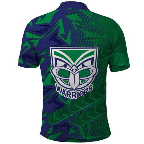 New Zealand Warriors Rugby Polo Shirt Fierce Mascot Geometric Tribal Art