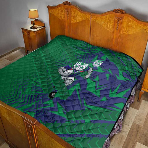 New Zealand Warriors Rugby Quilt Fierce Mascot Geometric Tribal Art