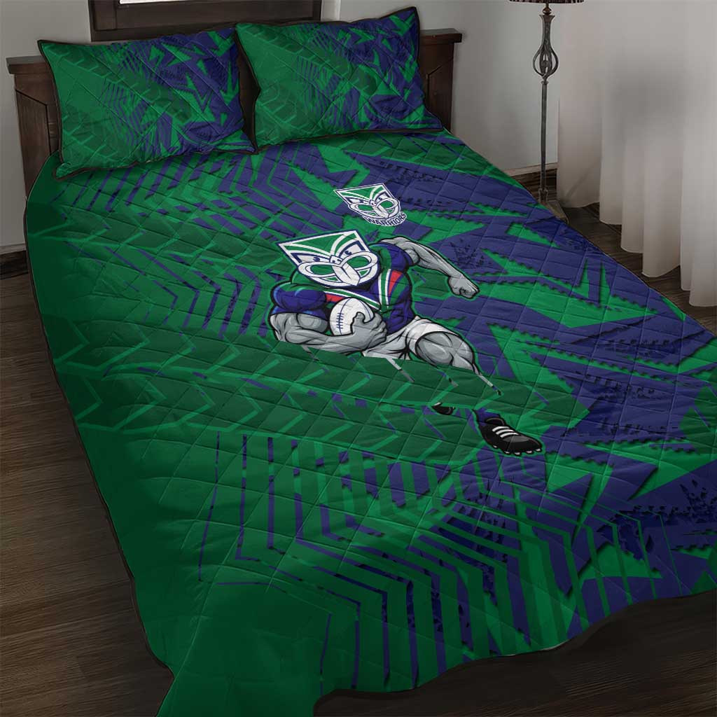 New Zealand Warriors Rugby Quilt Bed Set Fierce Mascot Geometric Tribal Art