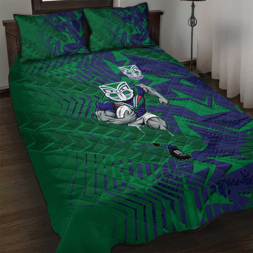 New Zealand Warriors Rugby Quilt Bed Set Fierce Mascot Geometric Tribal Art