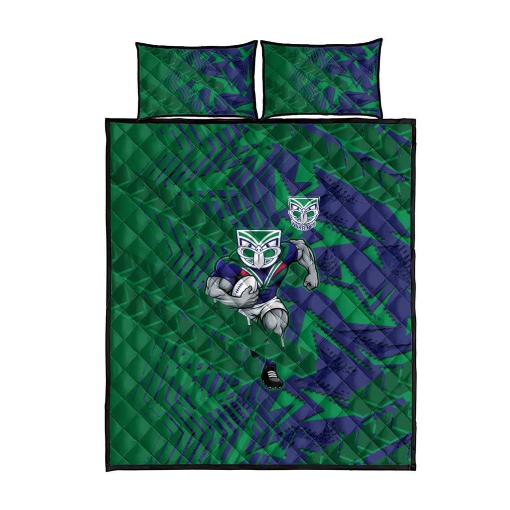 New Zealand Warriors Rugby Quilt Bed Set Fierce Mascot Geometric Tribal Art