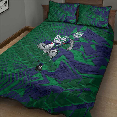 New Zealand Warriors Rugby Quilt Bed Set Fierce Mascot Geometric Tribal Art