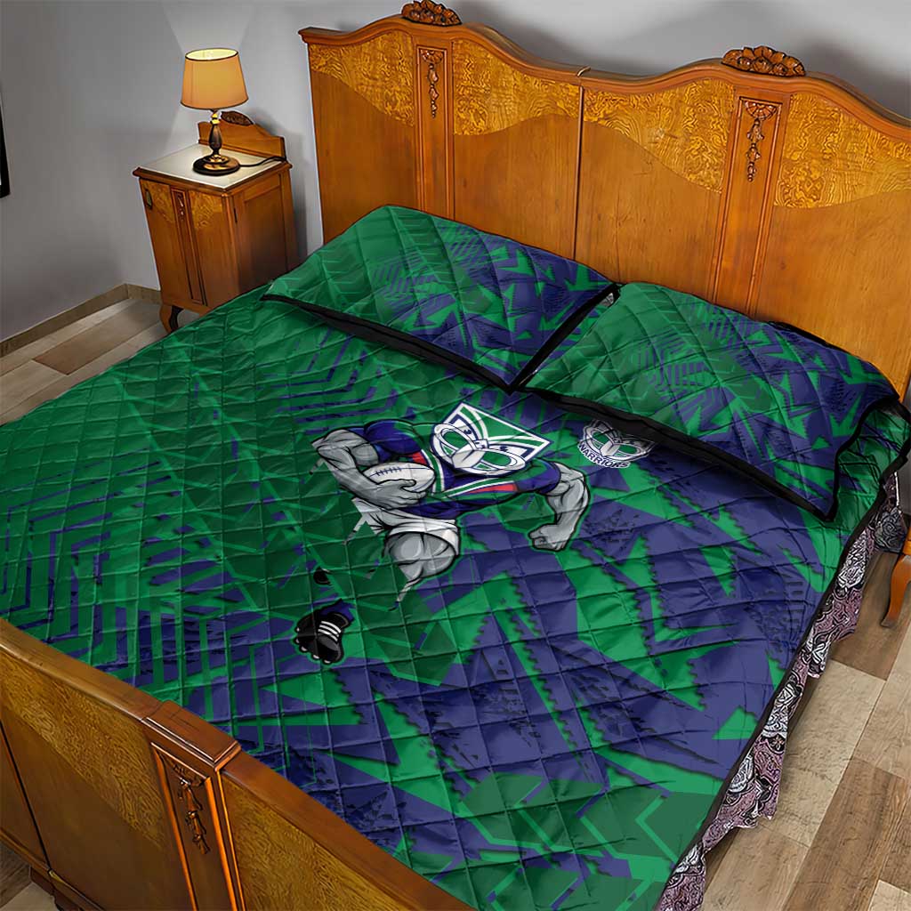 New Zealand Warriors Rugby Quilt Bed Set Fierce Mascot Geometric Tribal Art