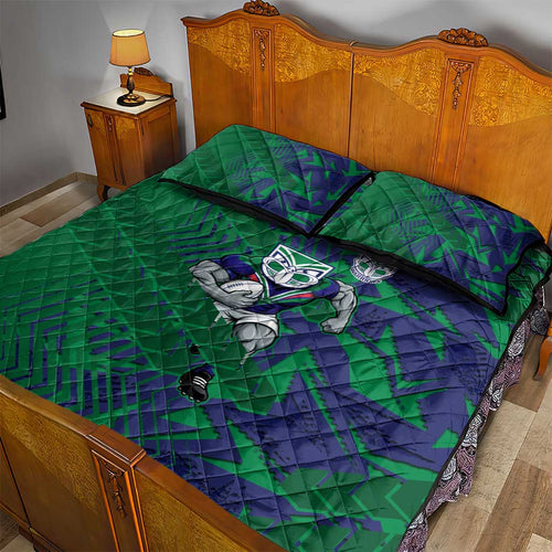 New Zealand Warriors Rugby Quilt Bed Set Fierce Mascot Geometric Tribal Art