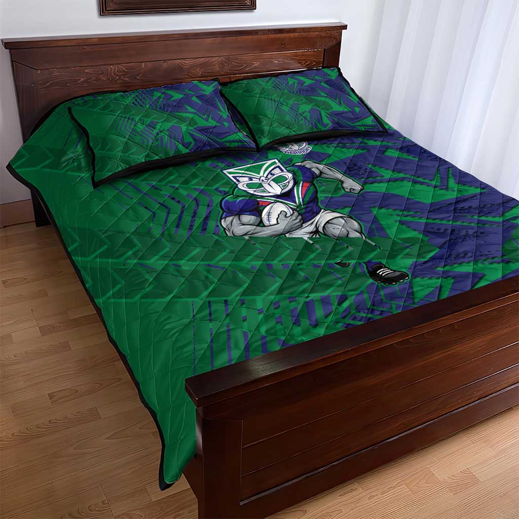 New Zealand Warriors Rugby Quilt Bed Set Fierce Mascot Geometric Tribal Art