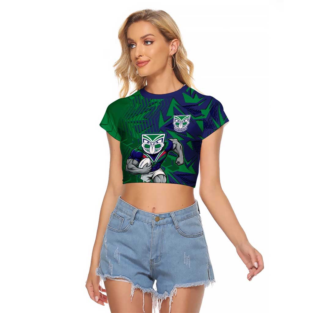 New Zealand Warriors Rugby Raglan Cropped T Shirt Fierce Mascot Geometric Tribal Art