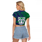 New Zealand Warriors Rugby Raglan Cropped T Shirt Fierce Mascot Geometric Tribal Art