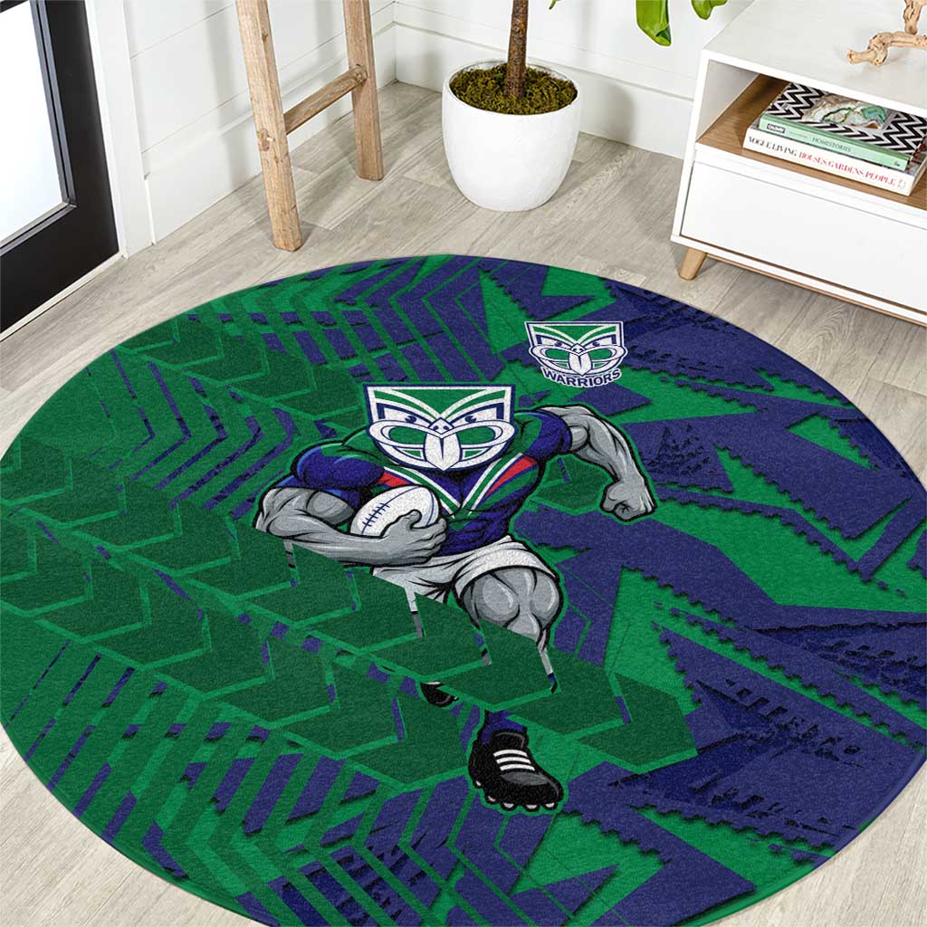 New Zealand Warriors Rugby Round Carpet Fierce Mascot Geometric Tribal Art