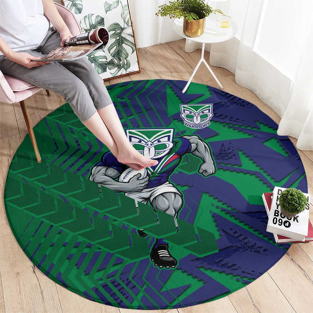 New Zealand Warriors Rugby Round Carpet Fierce Mascot Geometric Tribal Art