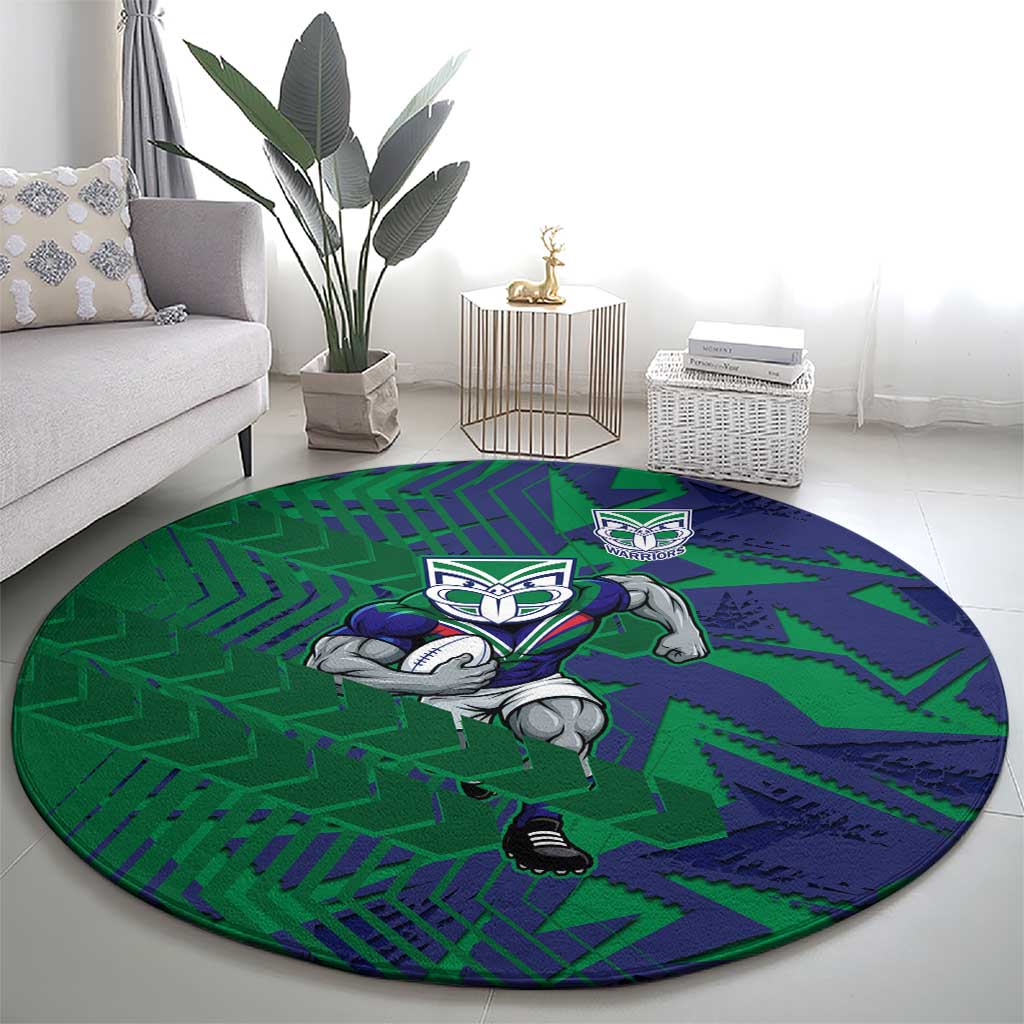 New Zealand Warriors Rugby Round Carpet Fierce Mascot Geometric Tribal Art