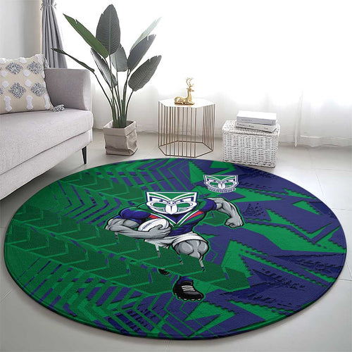 New Zealand Warriors Rugby Round Carpet Fierce Mascot Geometric Tribal Art