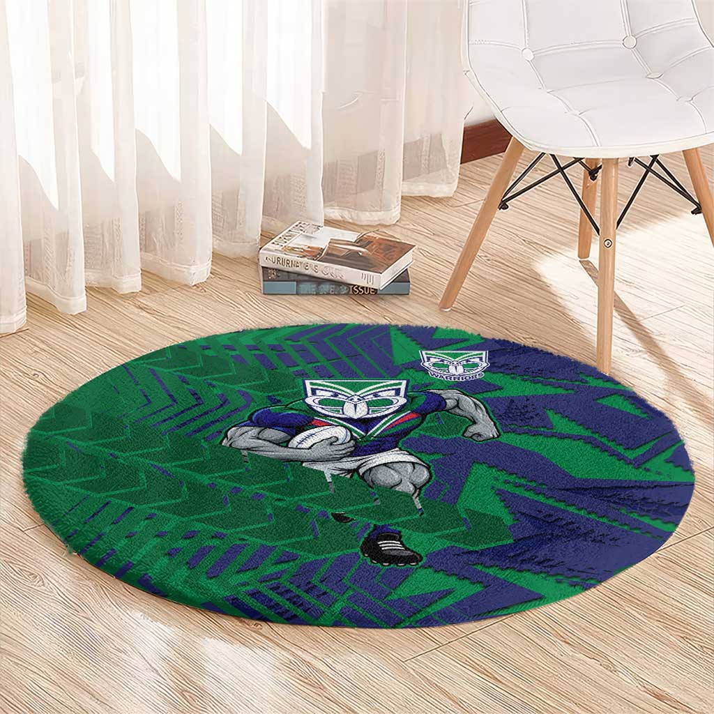 New Zealand Warriors Rugby Round Carpet Fierce Mascot Geometric Tribal Art