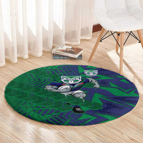 New Zealand Warriors Rugby Round Carpet Fierce Mascot Geometric Tribal Art