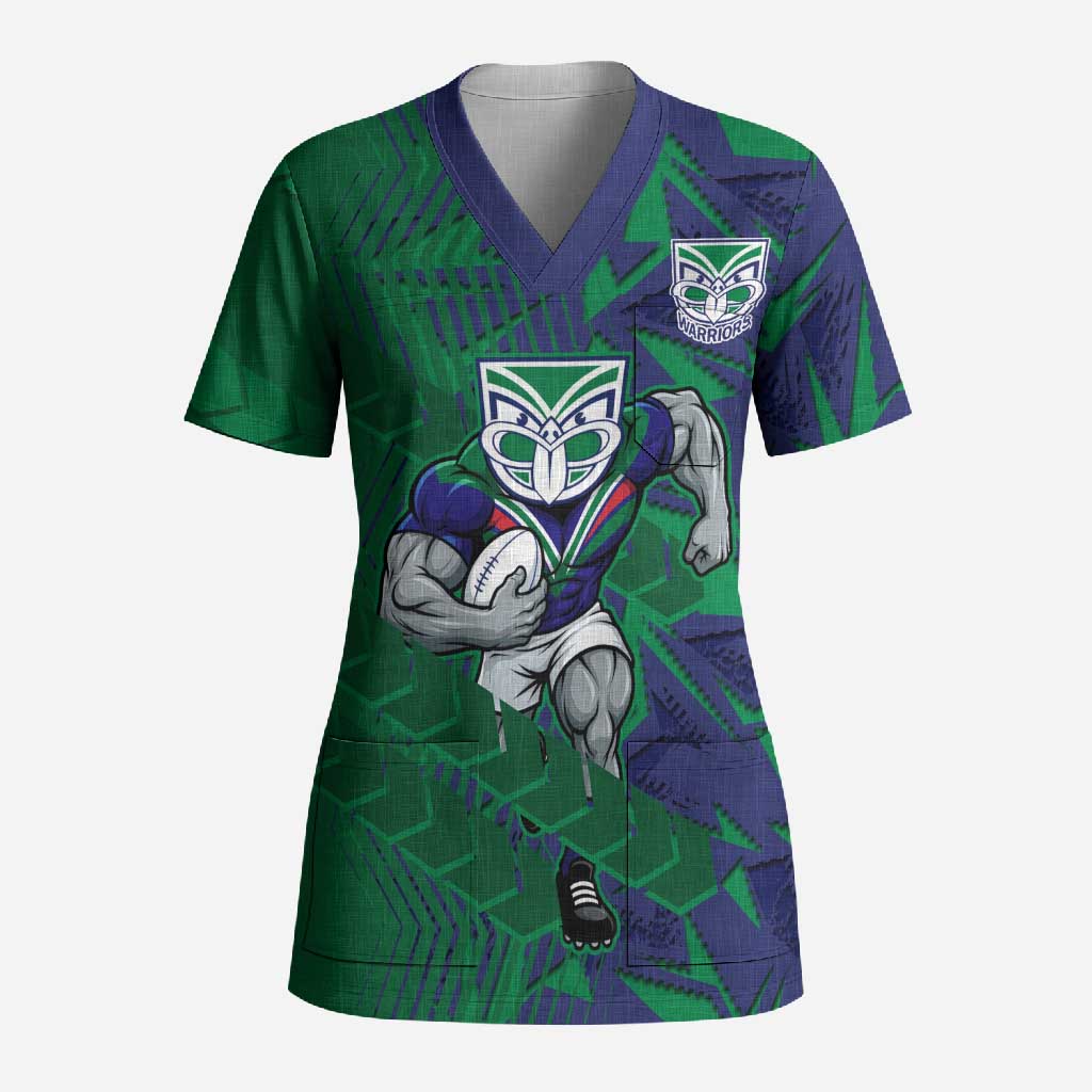 New Zealand Warriors Rugby Scrub Top Fierce Mascot Geometric Tribal Art