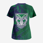 New Zealand Warriors Rugby Scrub Top Fierce Mascot Geometric Tribal Art